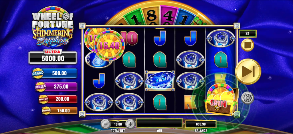 Wheel of Fortune Shimmering Sapphires slot machine wheel bonus trigger